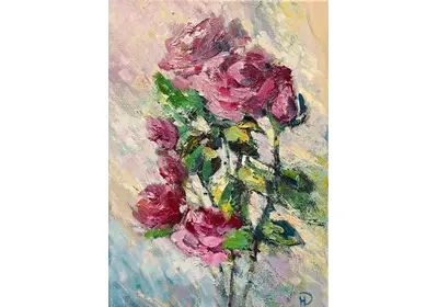 Изображение букетика роз в солнечном свете художницы Нины Дивинской.