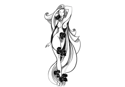 Графический рисунок обнажённой девы с гроздьями винограда, исполняющим роль одежды автор Нина Дивинская (Волгоград)