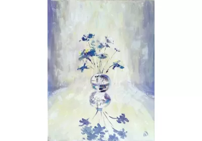 Изображение цветов в вазе на холсте масляными красками картина Нины Дивинской (Волгоград)