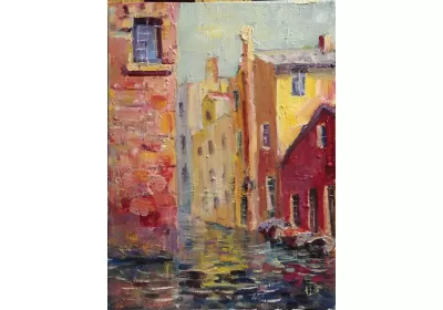 Картина маслом на холсте городского пейзажа в Венеции в стиле импрессионизм художника Нины Дивинской (Волгоград)