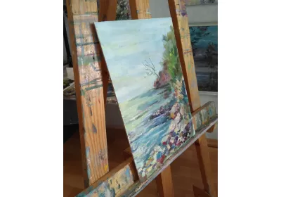 Этюд "Дерево над морем" на грунтованном картоне