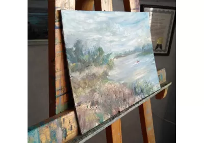 Этюд маслом "Дон" на грунтованном картоне