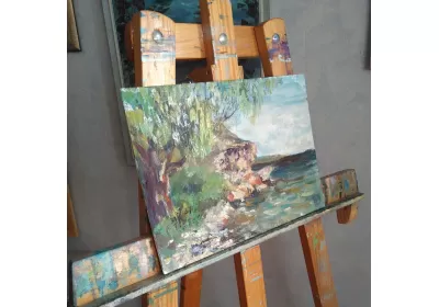 Этюд "Ивушка" на мольберте