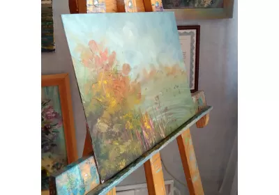 картина "Жизнь в тумане" написана на холсте, натянутом на картоне