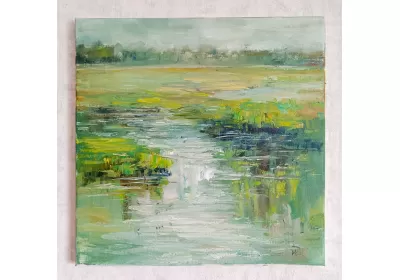 Пейзаж маслом "Нежно зелёное"