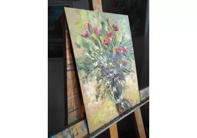 Солнечные эмоции маслом на грунтованном картоне  холсте