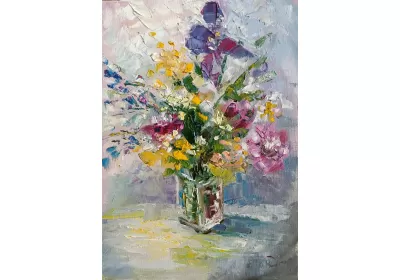 букет полевых цветов на картине "Солнечная весна" художника Нины Дивинской
