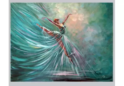 Картина маслом "Воздушный полёт" с балериной пышной балетной пачке