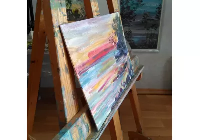 Этюд маслом на грунтованном картоне "Закат над морем"