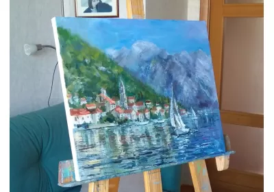 Холст с морским пейзажем на подрамнике.