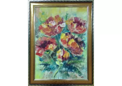 Картина с букетом "Цветы для подруги" в раме.