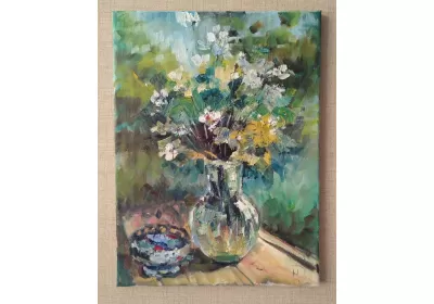 Картина "Дачный букет" с цветами жасмина.