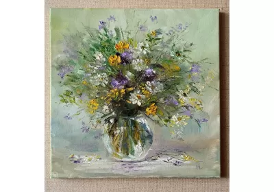 Картина маслом "Дуновение свежести" в пастельных тонах