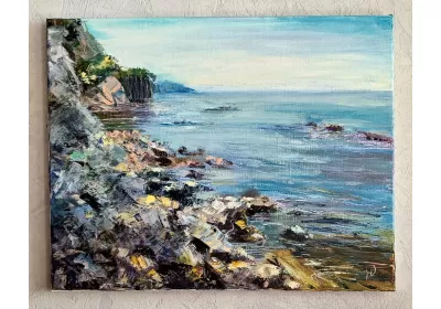 Картина маслом "Голубая бухта" на стене