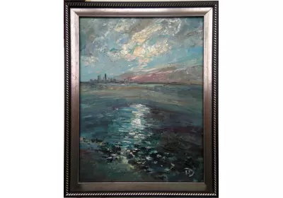 Картина маслом "Март. Рассвет" в раме.