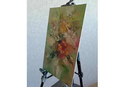 Холст на картоне с цветочной музыкой в красках