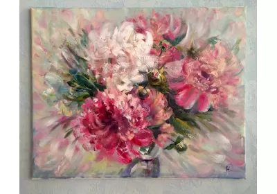 Картина маслом "Фантазия о пионах"