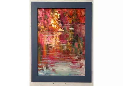 Абстрактная картина маслом "Одинокий рыбак" в раме