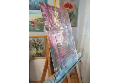 Холст на картоне с живописной работой "Одинокий рыбак" выполнена