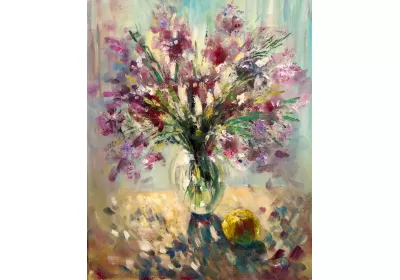 Холст с изображение полевых цветов в вазе художник Нина Дивинская (Волгоград)