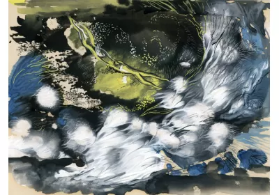 Нереальное, фантастическое пространство в абстрактной композиции "Полёт двоих" художника Нины Дивинской (Волгоград)