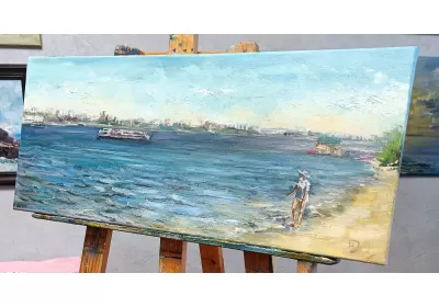 Круизный лайнер Мустай Карим на Волге, картина маслом