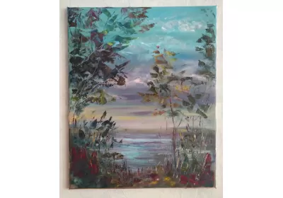 Картина маслом "Тихий вечер". Прогулка у реки.