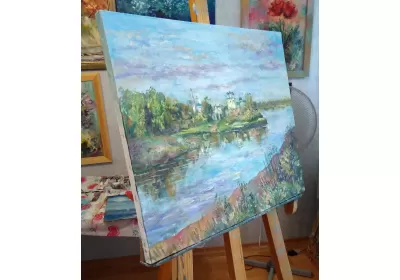 Холст с картиной вечерний звон на подрамнике.