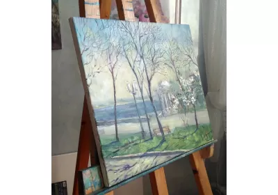 Городской Волгоградский пейзаж на мольберте.