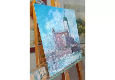 Холст на картоне живописным городом Выборг