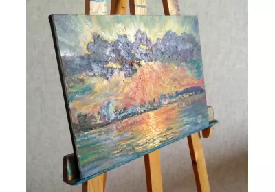 Картина "Волгоград в лучах заката" На подрамнике.