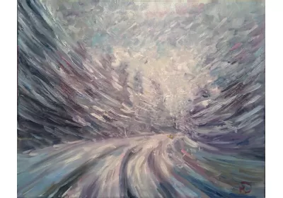Зимняя дорога во время метели Вид из движущегося автомобиля картина Художника Нины Дивинской (Волгоград)